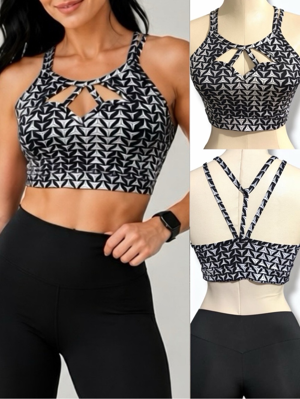 Victoria's Secret | EUC Black White Cutout Crop Top Sport Bra (size S)